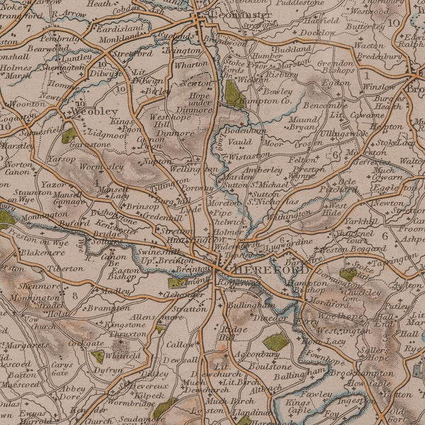 Antique Lithography Map, Herefordshire, English, Framed Engraving, Cartography