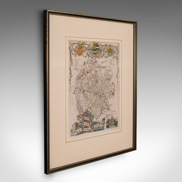 Antique Lithography Map, Herefordshire, English, Framed Engraving, Cartography