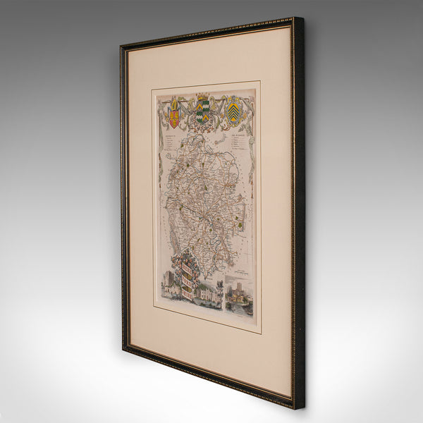 Antique Lithography Map, Herefordshire, English, Framed Engraving, Cartography
