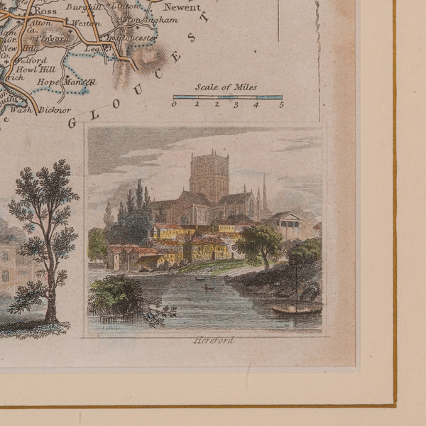 Antique Lithography Map, Herefordshire, English, Framed Engraving, Cartography