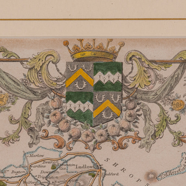 Antique Lithography Map, Herefordshire, English, Framed Engraving, Cartography