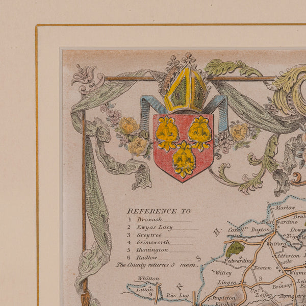 Antique Lithography Map, Herefordshire, English, Framed Engraving, Cartography