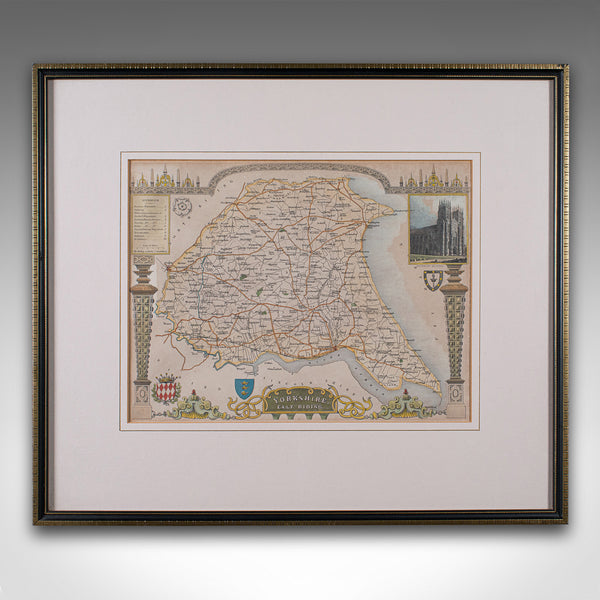 Antique East Yorkshire Map, English, Framed Lithograph, Cartography, Victorian