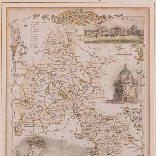 Antique County Map, Oxfordshire, English, Framed Cartography Interest, Victorian