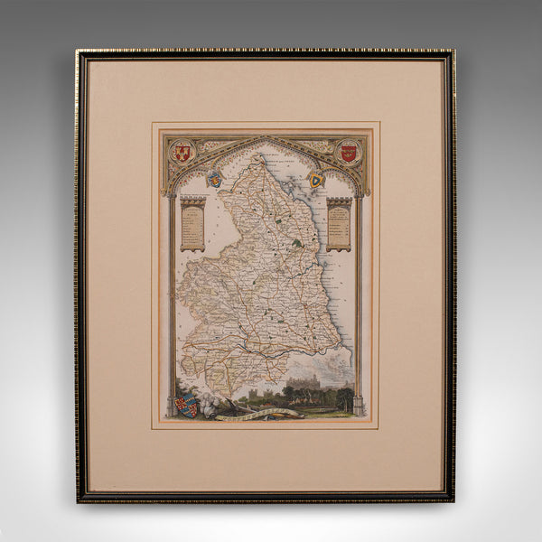 Antique Lithography Map, Northumberland, English, Framed, Engraving, Cartography