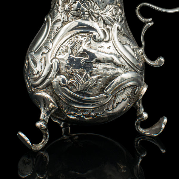 Small Antique Milk Pouring Jug, English, Silver, Breakfast Creamer, Georgian