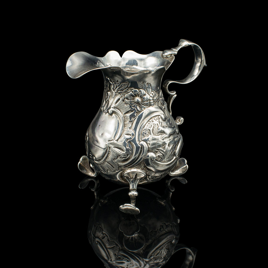 Small Antique Milk Pouring Jug, English, Silver, Breakfast Creamer, Georgian