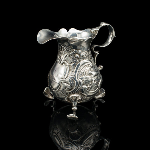 Small Antique Milk Pouring Jug, English, Silver, Breakfast Creamer, Georgian