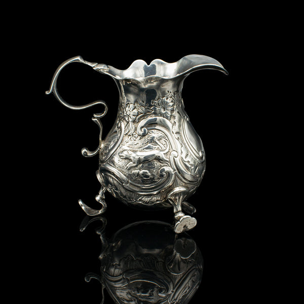 Small Antique Milk Pouring Jug, English, Silver, Breakfast Creamer, Georgian