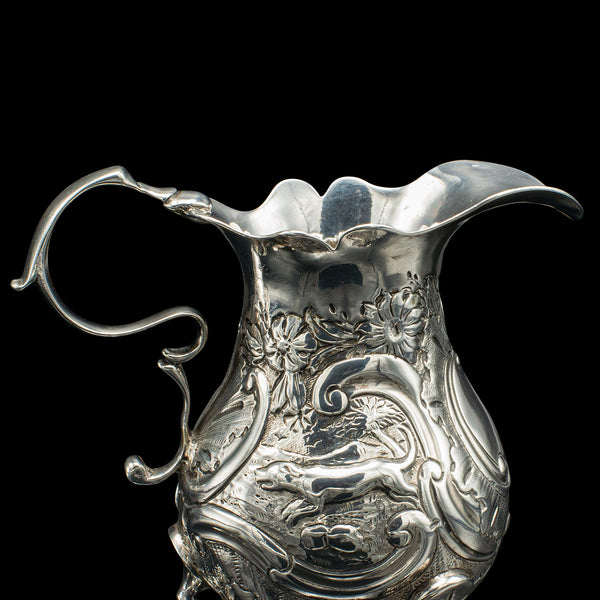 Small Antique Milk Pouring Jug, English, Silver, Breakfast Creamer, Georgian
