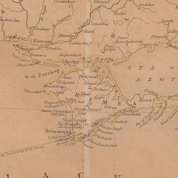Antique Lithography Map, Black Sea, English, Framed, Cartography, Victorian