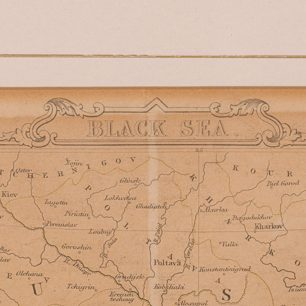Antique Lithography Map, Black Sea, English, Framed, Cartography, Victorian