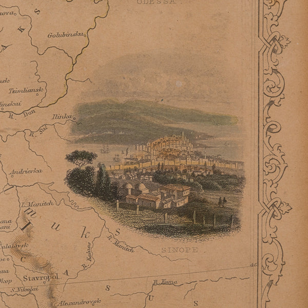 Antique Lithography Map, Black Sea, English, Framed, Cartography, Victorian