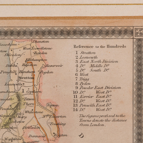 Antique Lithography Map, Cornwall, English Framed Engraving, Cartography, C.1850