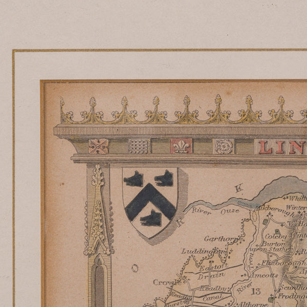 Antique Lithography Map, Lincolnshire, English, Framed, Engraving, Cartography