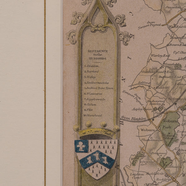 Antique Lithography Map, Bedfordshire, English, Framed Engraving, Cartography