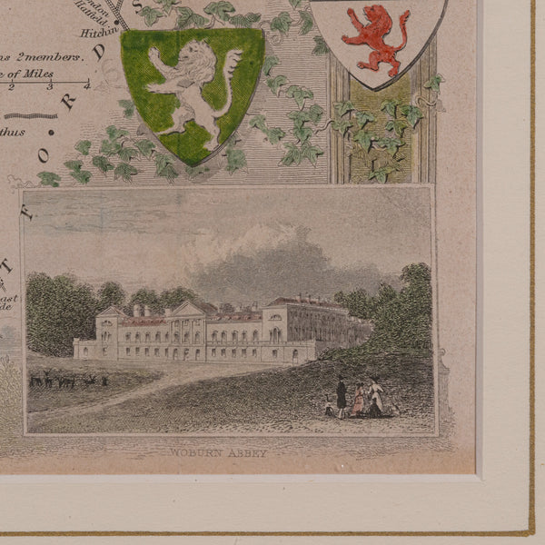 Antique Lithography Map, Bedfordshire, English, Framed Engraving, Cartography