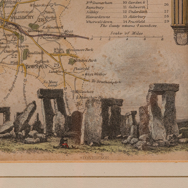 Antique Lithography Map, Wiltshire, English, Framed Engraving, Cartography