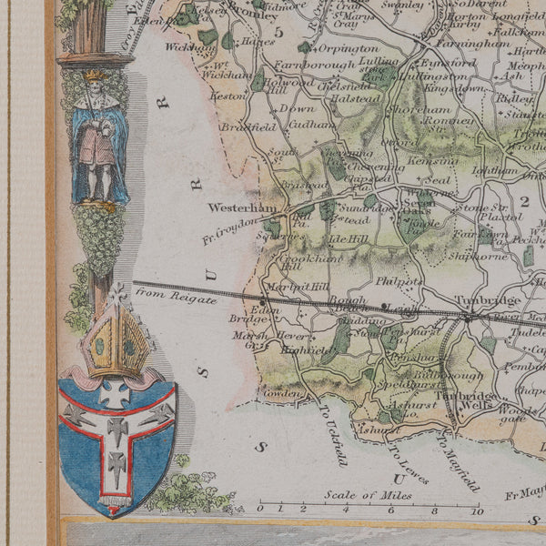 Antique County Map, Kent, English, Framed, Lithography, Cartography, Victorian