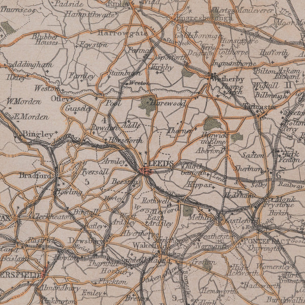 Antique West Yorkshire Map, English, Framed Lithography, Cartography, Victorian