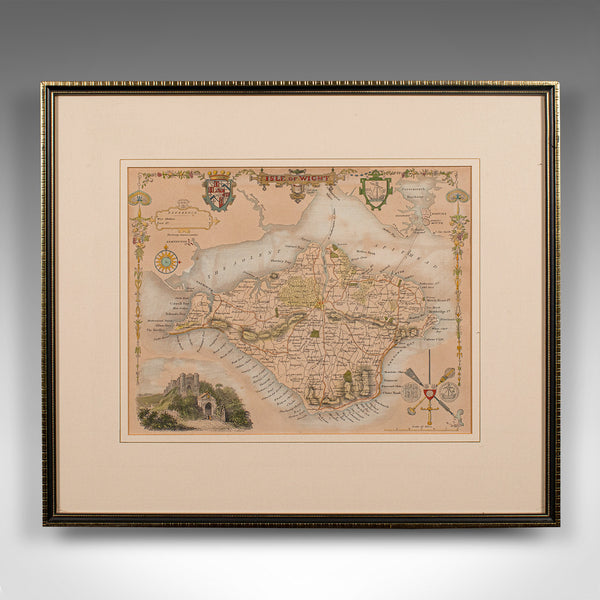 Antique Lithography Map, Isle of Wight, English, Framed, Engraving, Cartography