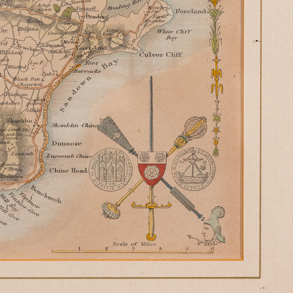 Antique Lithography Map, Isle of Wight, English, Framed, Engraving, Cartography