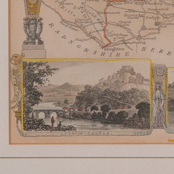 Antique Lithography Map, Shropshire, English, Framed, Cartography, Victorian