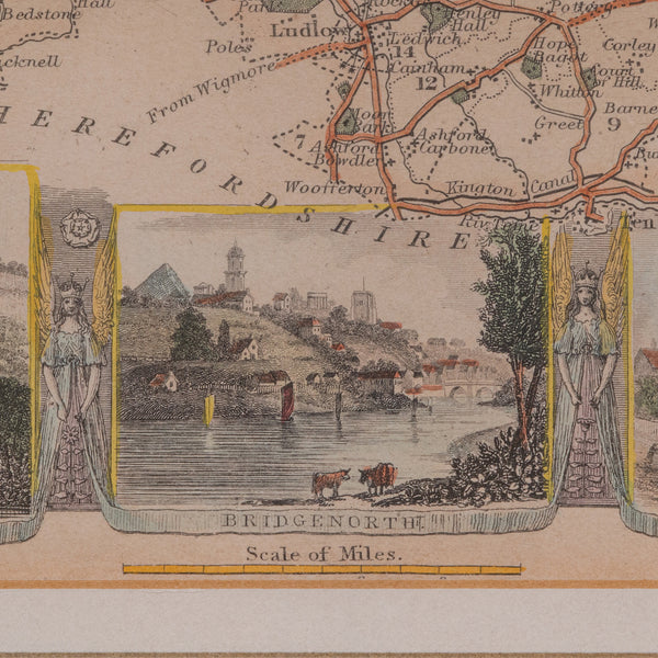 Antique Lithography Map, Shropshire, English, Framed, Cartography, Victorian
