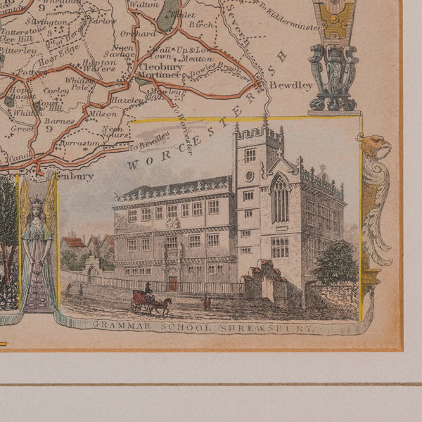 Antique Lithography Map, Shropshire, English, Framed, Cartography, Victorian