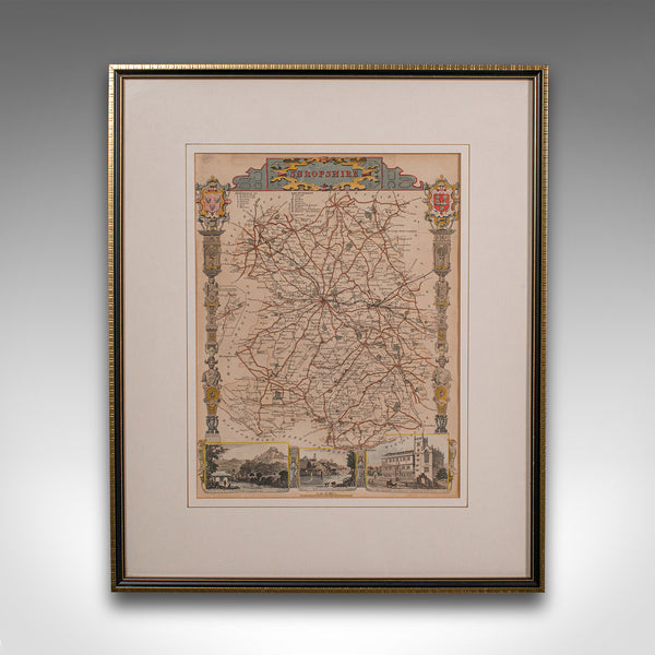 Antique Lithography Map, Shropshire, English, Framed, Cartography, Victorian