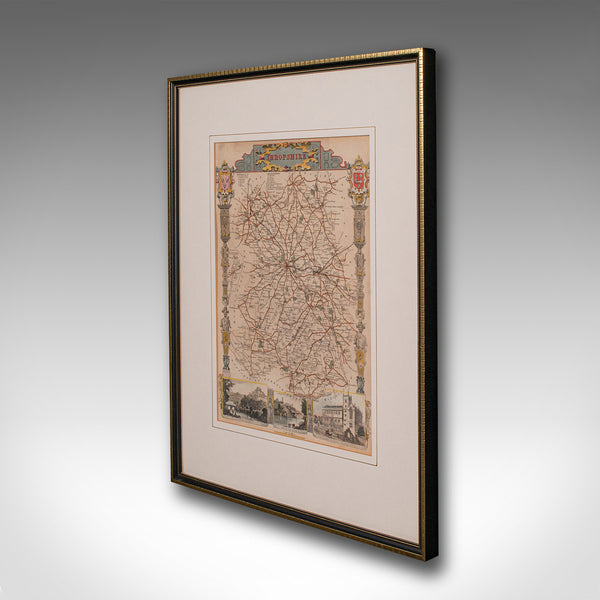 Antique Lithography Map, Shropshire, English, Framed, Cartography, Victorian