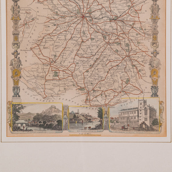Antique Lithography Map, Shropshire, English, Framed, Cartography, Victorian
