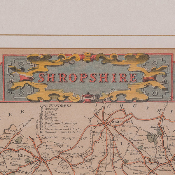 Antique Lithography Map, Shropshire, English, Framed, Cartography, Victorian