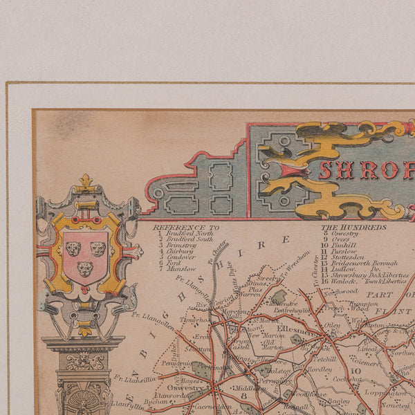 Antique Lithography Map, Shropshire, English, Framed, Cartography, Victorian