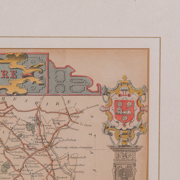 Antique Lithography Map, Shropshire, English, Framed, Cartography, Victorian
