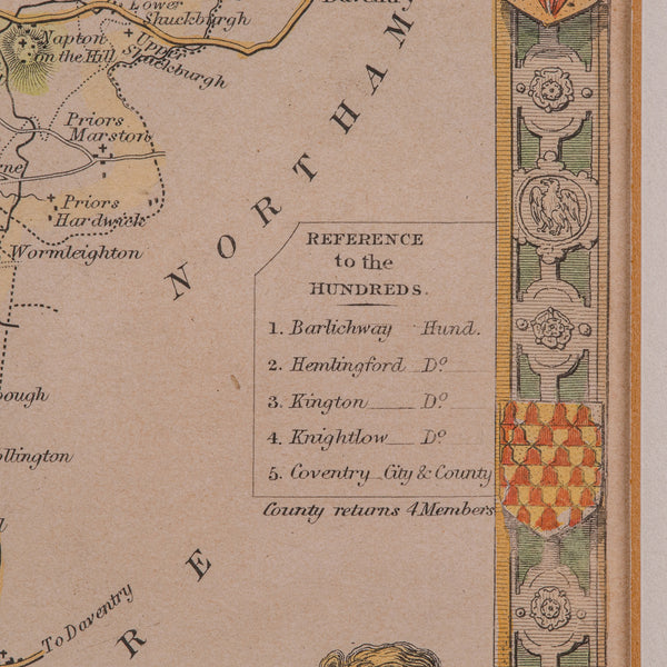 Antique Lithography Map, Warwickshire, English, Framed, Cartography, Victorian