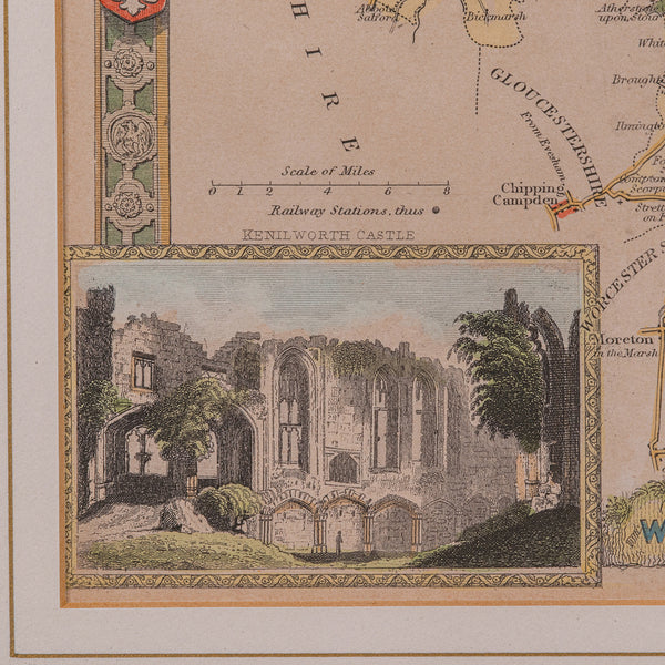 Antique Lithography Map, Warwickshire, English, Framed, Cartography, Victorian