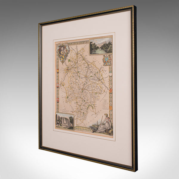 Antique Lithography Map, Warwickshire, English, Framed, Cartography, Victorian