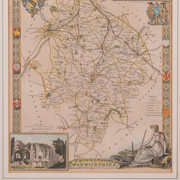 Antique Lithography Map, Warwickshire, English, Framed, Cartography, Victorian