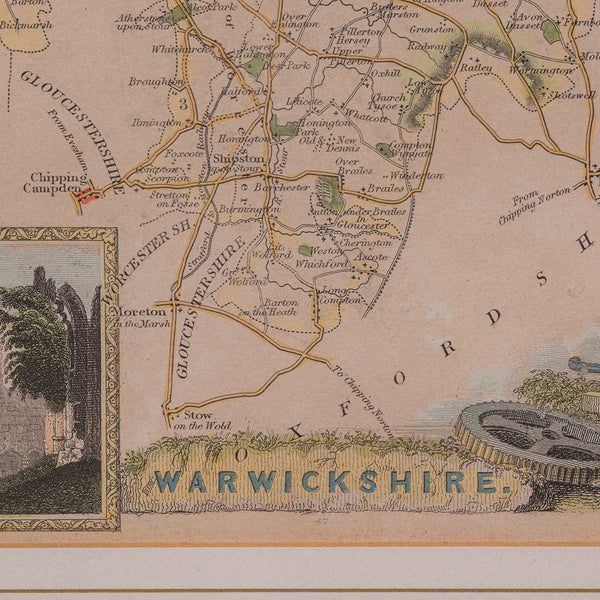 Antique Lithography Map, Warwickshire, English, Framed, Cartography, Victorian