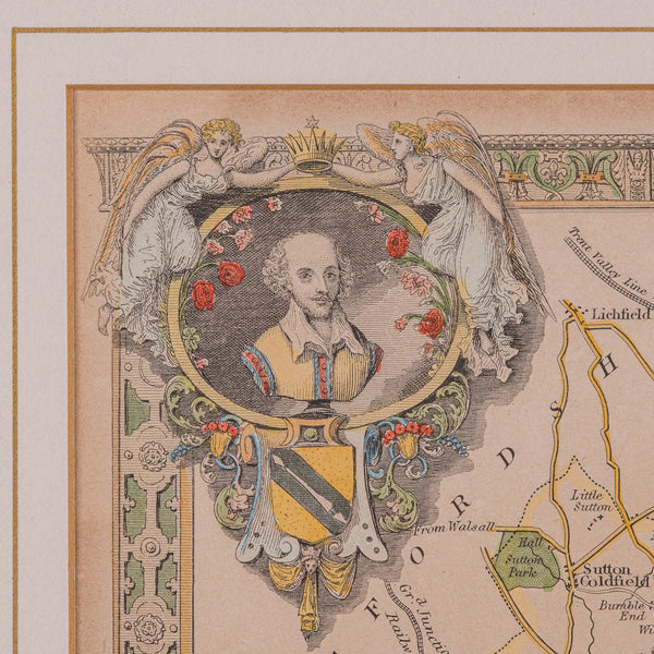 Antique Lithography Map, Warwickshire, English, Framed, Cartography, Victorian