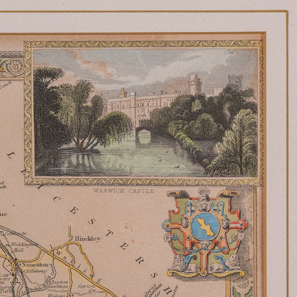 Antique Lithography Map, Warwickshire, English, Framed, Cartography, Victorian