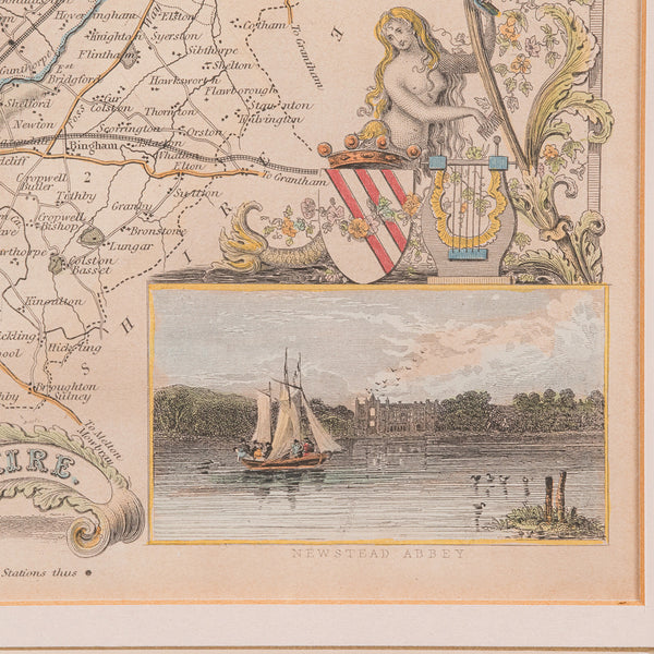Antique Nottinghamshire Map, English, Framed, Cartographic Interest, Victorian