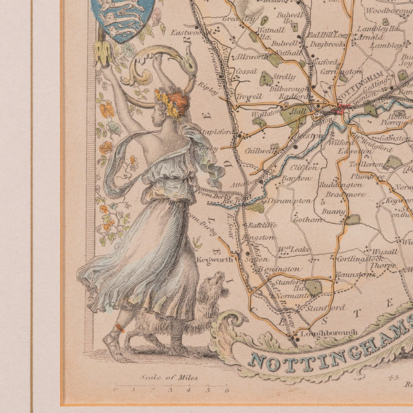 Antique Nottinghamshire Map, English, Framed, Cartographic Interest, Victorian