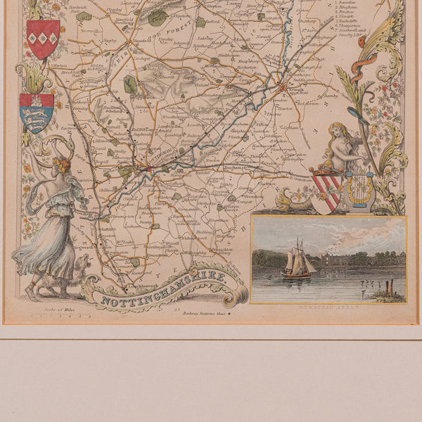 Antique Nottinghamshire Map, English, Framed, Cartographic Interest, Victorian
