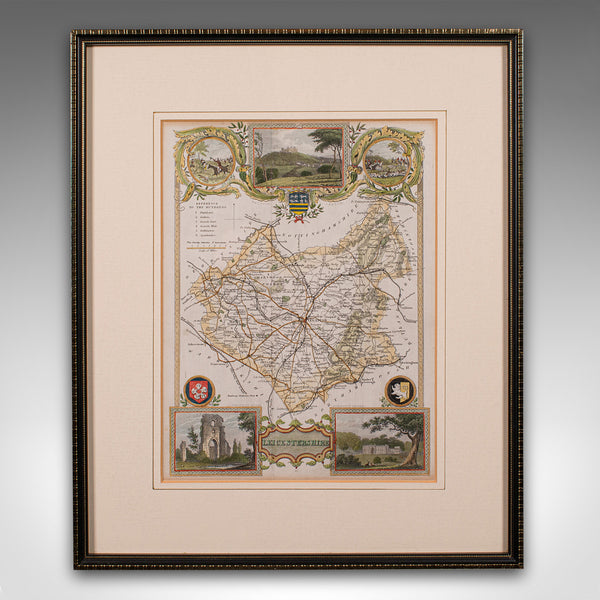 Antique Leicestershire Map, English, Framed Cartographic Interest, Victorian