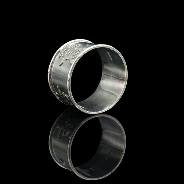 Antique Napkin Ring, Chinese, Silver, Table Decor, Hallmark, Victorian, C.1900