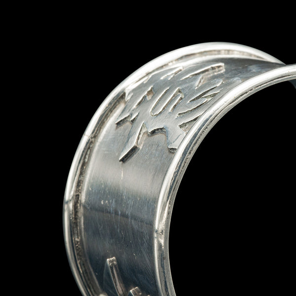 Antique Napkin Ring, Chinese, Silver, Table Decor, Hallmark, Victorian, C.1900