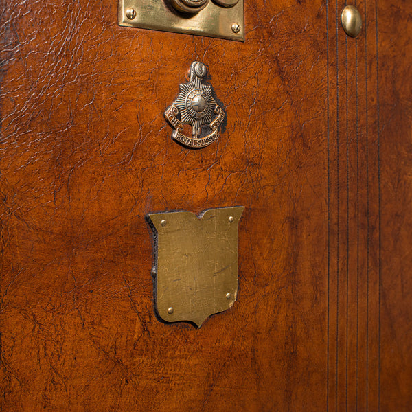 Pair Of Vintage Officer's Campaign Luggage, English, Leather Cases, Nightstand