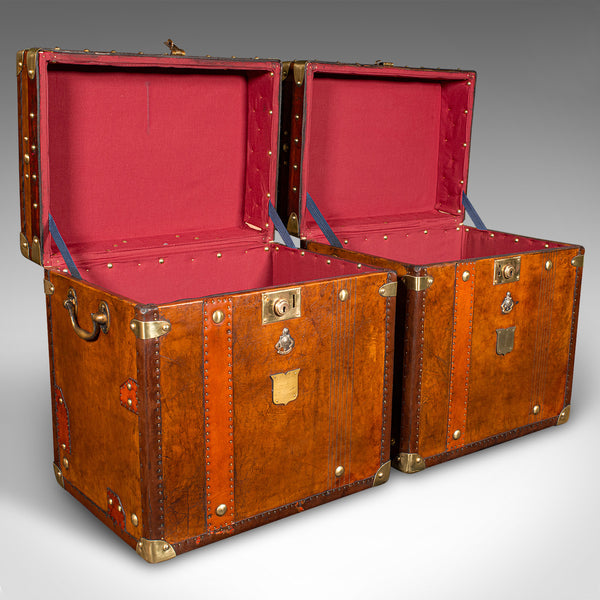 Pair Of Vintage Officer's Campaign Luggage, English, Leather Cases, Nightstand